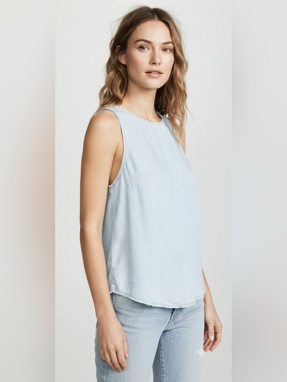 Cloth & Stone Tencel Super Light Wash Chambray Raw Hem Tank Top Size XS